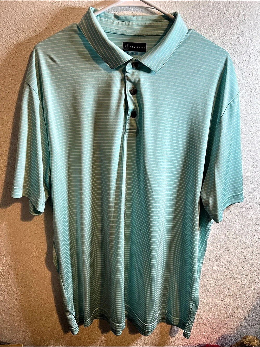 PGA Tour Striped Polo Mint Green XL